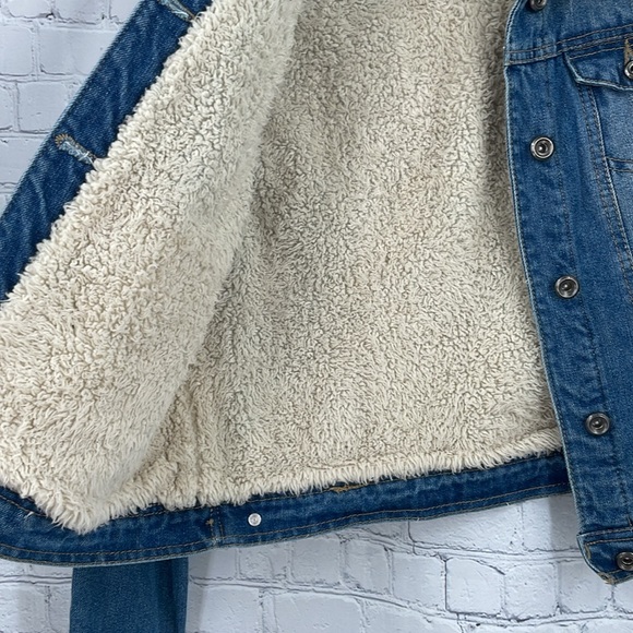 Sherpa Lining Collared Jean Jacket Faux Fur Medium Biker Going Out Party - Picture 2 of 6